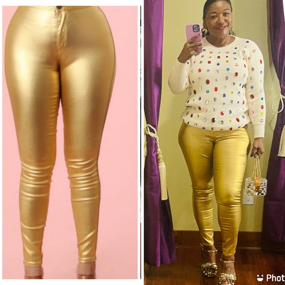 High waist Metallic jeans